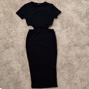 SHEIN Black Midi Dress with Cut-Out Design